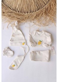 Resim Limon Nakışlı 5li Uzun Kollu Yenidoğan Set Krem 