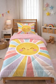 Resim Evmila Güneş Desenli Peluş Uyku Seti (Pembe Peluş) - 100*200 Cm Çarşaflı 
