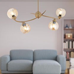 Resim Pireal 4'lü Sıralı Eskitme Bal Camlı Modern Oturma Odası Salon Avize Apliqa
