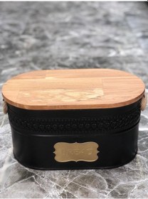 Resim Ahşap Kapaklı Kesme Tahtalı Metal Ekmeklik Ekmek Saklama Kutusu 