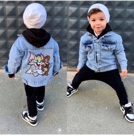 Resim Berfonzo Kids Erkek Çocuk Tom Jerry Nakış Detay Kot Ceker Mavi 