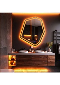 Resim Fluxus Amber Led'li Lazer Kumlamalı Lavabo & Banyo Aynası Dokunmatik Sensörlü 80 X 68 Turuncu 