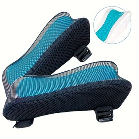 Resim 1 Adet Kalın Hafıza Köpüğü Ofis Koltuğu Kol Dayama Pedleri - Ergonomik Masa & Oyun Koltuğu Minderleri Soğutma Jeli, Nefes Alabilen File Kumaş ve Ayarlanabilir Kayışlar ile Konfor & Destek, Ergonomik Kol Desteği | Nefes Alabilen File Minder | Dayanıklı Ofis Aksesuarı 