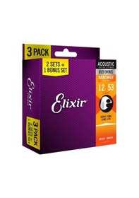 Resim Elixir 16539 Nanoweb Bronze 3'Lü Akustik Gitar Teli 12-53 