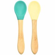 Resim Silikon Mama Kaşığı 2'li Bambu Saplı Aqua Green/mellow Yellow 