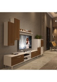 Resim Decoraktiv Eko 6 Slm Dvd Krom Ayaklı Tv Ünitesi Tv Sehpası Beyaz - Ceviz 