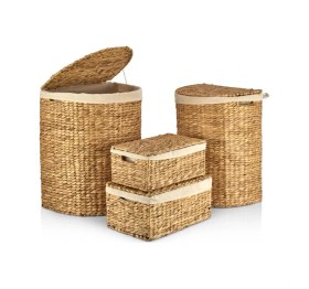 Resim Dekoratif Kulplu Naturel Hasır Çamaşır Sepeti 4 Lü Kahve 