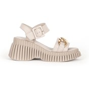 Resim Dericlub Kadın Kemerli Tokalı Dolgu Topuk Sandalet Gerçek Deri Zy 7930 Buz Buz 