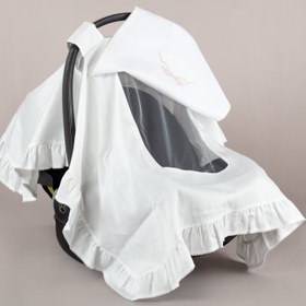 Resim Nazenin Pembe Fiyonk Nakışlı Ekru Tığ işi Süslemeli Fırfırlı Puset Örtüsü 