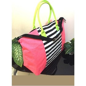 Resim Victoria's Secret Vs Nar Çiçeği Renk Çizgili Kanvas Tote Seyahat Çantası Çok Renkli 
