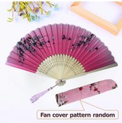 Resim Oldfriend Kadınlar İçin Kelebek Ve Kiraz Çiçekli Japon Tarzı Portatif El Yelpazesi - Butterfly Loves Plum 