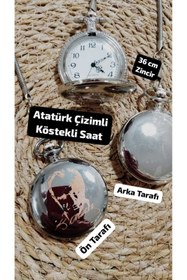 Resim Brality Lüks Köstekli Saat ( Atatürk Çizim Desenli) ( Gümüş Renk) ( 36 Cm Zincirli)- 0053 