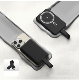 Resim W013 10000mah Güç Bankası 15w Manyetik Telefon Kablosuz Şarj Cihazı, Type-c'den İp Kabloya Siyah 