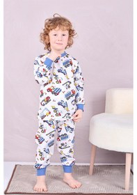 Resim Erkek Çocuk/bebek %100 Pamuk Pijama Takımı 1850-lacivert Lacivert 