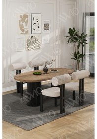 Resim Avvio Cydney Serisi Bohem Ayak 4'lü Metal Pofi Demonte Sandalye 80x140 Masa Sandalye Takımı Akça Masa Sandalye Siyah Kumaş Krem 