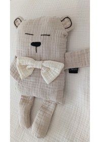 Resim Çocuk Bebek Müslin Uyku Arkadaşı Gogo Panda El Yapımı Büyük Yastık 