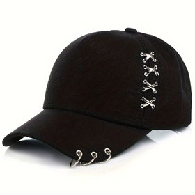 Resim Kore versiyonu dört mevsim metal haç demir halka ördek gagalı beyzbol şapkası erkek ve kadın moda trend güneş şapkası çiftler için rahat şapka 