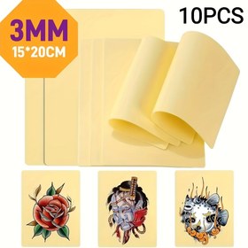 Resim 10 adet (3mm/1mm kalınlık) çift taraflı boş dövme alıştırma şablonları, başlangıç ve deneyimli sanatçılar için uygun elektrikli olmayan dövme pratik pedleri 