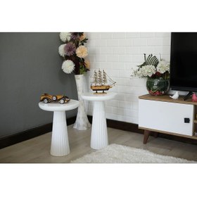 Resim Simillo Home&Living Wood Beyaz 2’li Set Mantar Yan Sehpa Fiskos 