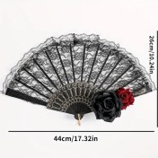 Resim Chuangyinshop Siyah Dantel Güllü Zarif Vintage İspanyol Katlanır Yelpaze - Düğün Parti 