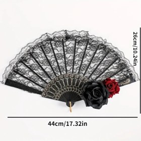 Resim Chuangyinshop Siyah Dantel Güllü Zarif Vintage İspanyol Katlanır Yelpaze - Düğün Parti 