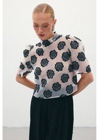 Resim Sateen Organze Kısa Kol Bluz - Siyah-136323 Siyah 