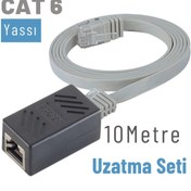 Resim IRENIS Cat6 Kablo 10 Metre Uzatma Seti, Yassı Ethernet Kablo Ve Ekleyici, Gri 