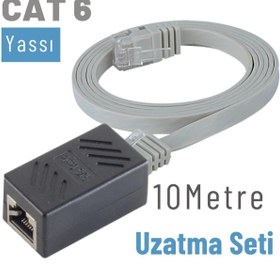 Resim IRENIS Cat6 Kablo 10 Metre Uzatma Seti, Yassı Ethernet Kablo Ve Ekleyici, Gri 