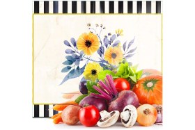 Resim Feyza Design Şık Cam Kesme Tahtası ve Sunumluk, Vintage Çiçek Deseni 20X30 cm 