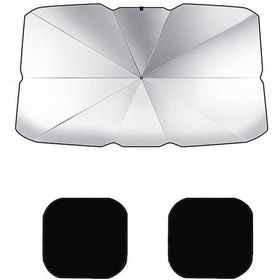 Resim Tenfowee Araba Güneşlik Şemsiyesi - Uv Korumalı, Isı Yalıtımlı, Büyük Boy + Kılıf + 2 Yan Ağ Fileli 