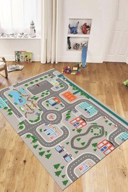 Resim EY HOME Trafik Yollu Arabalı Yıkanabilir Eğlendirici Çocuk Odası Oyun Halısı 