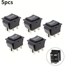 Resim 5 adet KCD4 Siyah Rocker Anahtar 3 Pozisyonlu 6-Pin (ON-OFF-ON) Reset Oklu, 16A 250VAC/20A 125VAC, Bakır Kontaklar & Panel Montajı için Sıkma Terminalleri Endüstriyel Elektrik Uygulamaları, Şık Anahtar Tasarımı, Güvenilir Yapı 