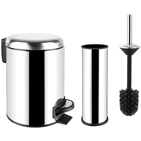 Resim SİLİWAX Elit Ikili Banyo Seti Paslanmaz 3lt Çöp Kovası + Tuvalet Fırçası 