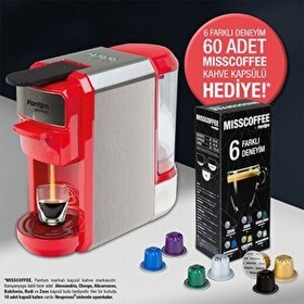 Resim Fantom Mixpresso Kırmızı Kapsüllü Kahve Makinesi - 60 Adet Kapsül 