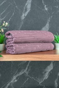 Resim Tuğla Desenli 2li Ayak Havlusu - 50x70 cm - Su Emici Banyo Paspası Seti - Bordo 