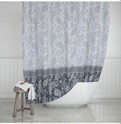 Resim Banyo Perdesi 2 x 110 x 200 Çift Kanat Duş Perdesi Halkalı Duşakabin Perdesi 2102 Gri 