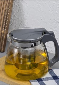 Resim Çay Makinesi Uyumlu Cam Demlik - Süzgeçli Demlik 1100ml Gri 