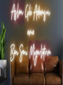 Resim Aslan Gibi Adamsın Ama Ben Seni Miyavlatırım Yazılı Neon Tabela Turuncu 