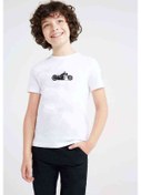 Resim Motorsiklet Baskılı Unisex Çocuk Beyaz Tshirt 