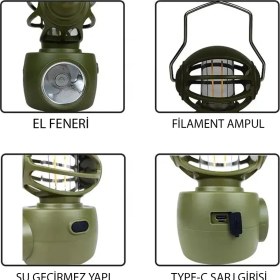 Resim LF-3328B 30 Watt ve Filament LED Kamp Lambası Şarjlı Pe-C 155X115X85MM 