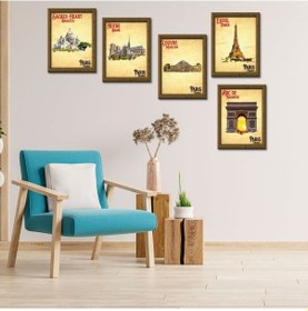 Resim Paris Serisi Çerçeve Görünümlü 5'Li Ahşap Özel Tasarım Tablo Seti 