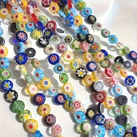 Resim 6/8/10/12mm Karışık Oblate Çiçek Lambası Cam Boncuklar, Düz Yuvarlak Rondelle Boncuklar DIY Kolye Bileklik Takı Yapımı İçin, El Sanatları Malzemeleri, Yaratıcı Moda 