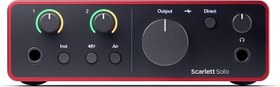 Resim Focusrite Scarlett Solo Gen 4 Ses Kartı: Gitarist, Vokalist veya Prodüktör İçin USB Audio Arayüzü, Stüdyo Kalitesinde Kayıt ve Kayıt Yapmanız İçin Gerekli Tüm Yazılımlar 