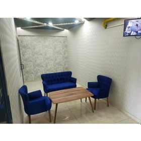 Resim Azra Mobilya Çay Seti Oturma Grubu Oturma Takımı Koltuk Takımı Ahşap Mobilya Takımı Balkon Bahçe Mobilyası Saks Mavisi 