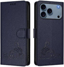 Resim İphone Uyumlu 17 Pro Kılıf Kartlık Yuvalı Standlı Kedi Rfıd Cüzdan Kapak 