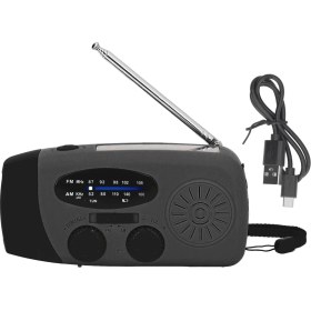 Resim Creatorally Acil Afet Önleme Için LED El Fenerli Taşınabilir Fm Am Wb USB Radyo El Kranklı Güneş Enerjili Radyosiyah Avrupa (Yurt Dışından) 