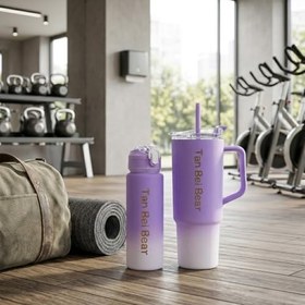 Resim 2’li Matara ve Pipetli Mug Bardak Seti - 900 ml Spor Suluk + 1500 ml Pipetli Termal Mug Bardak, Günlük Kullanım İçin İçecek Seti 