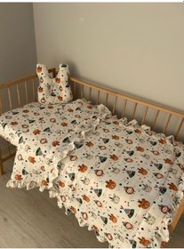 Resim %100 Pamuk Çift Katlı Pileli Yorgan Seti İzci Ayı 