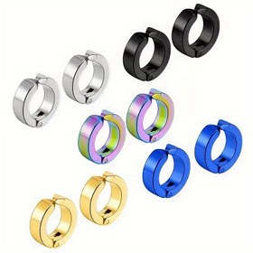 Resim 10 adet paslanmaz çelik piercing küpeler, havalı moda nötr kulak klipsi sahte kulak halkaları, 5 renk 