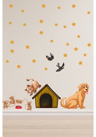 Resim Sevimli Kedi Köpek Ve Hırsız Fareler Çocuk Odası Duvar Sticker 
